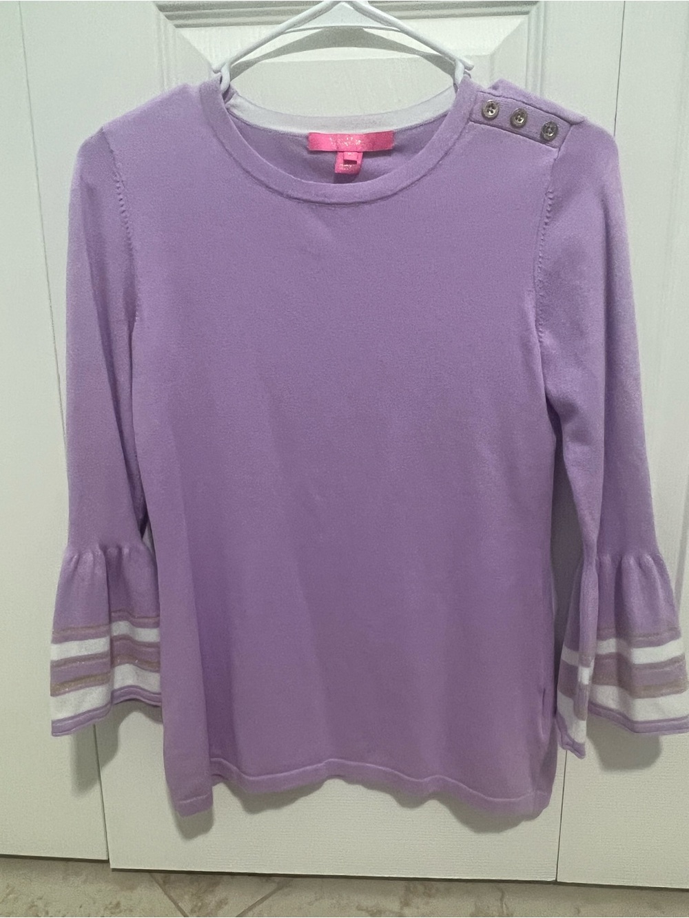 Lilly Pulitzer Lavender Bell Sleeve Tee with Shoulder Buttons